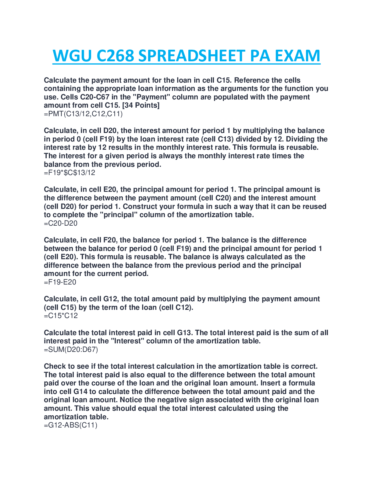 Preview image for WGU C268  SPREADSHEETS (PA- QUESTIONS & ANSWERS )2023 LATEST GUIDE SOLUTIONS.